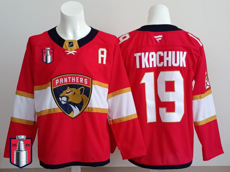 Men 2025 Florida Panthers #19 Tkachuk Red Fanatics Home Premium NHL Jersey style 7